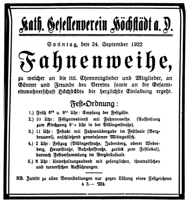 Höchstädter Zeitung vom 22.09.1922 Höchstädter Zeitung vom 22.09.1922